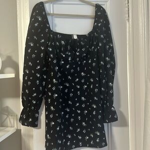 H&M Black Floral Mini Dress Size L New